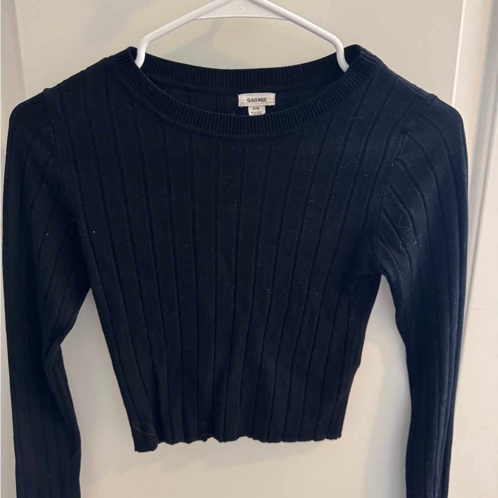 Garage Black Ribbed Crop Top